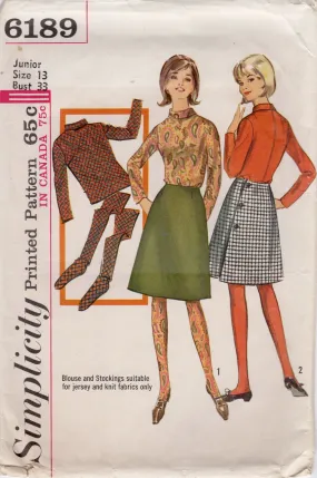 1960's Simplicity Blouse, Leggings and Back Wrapped Skirt Pattern - Bust 33" - No. 6189