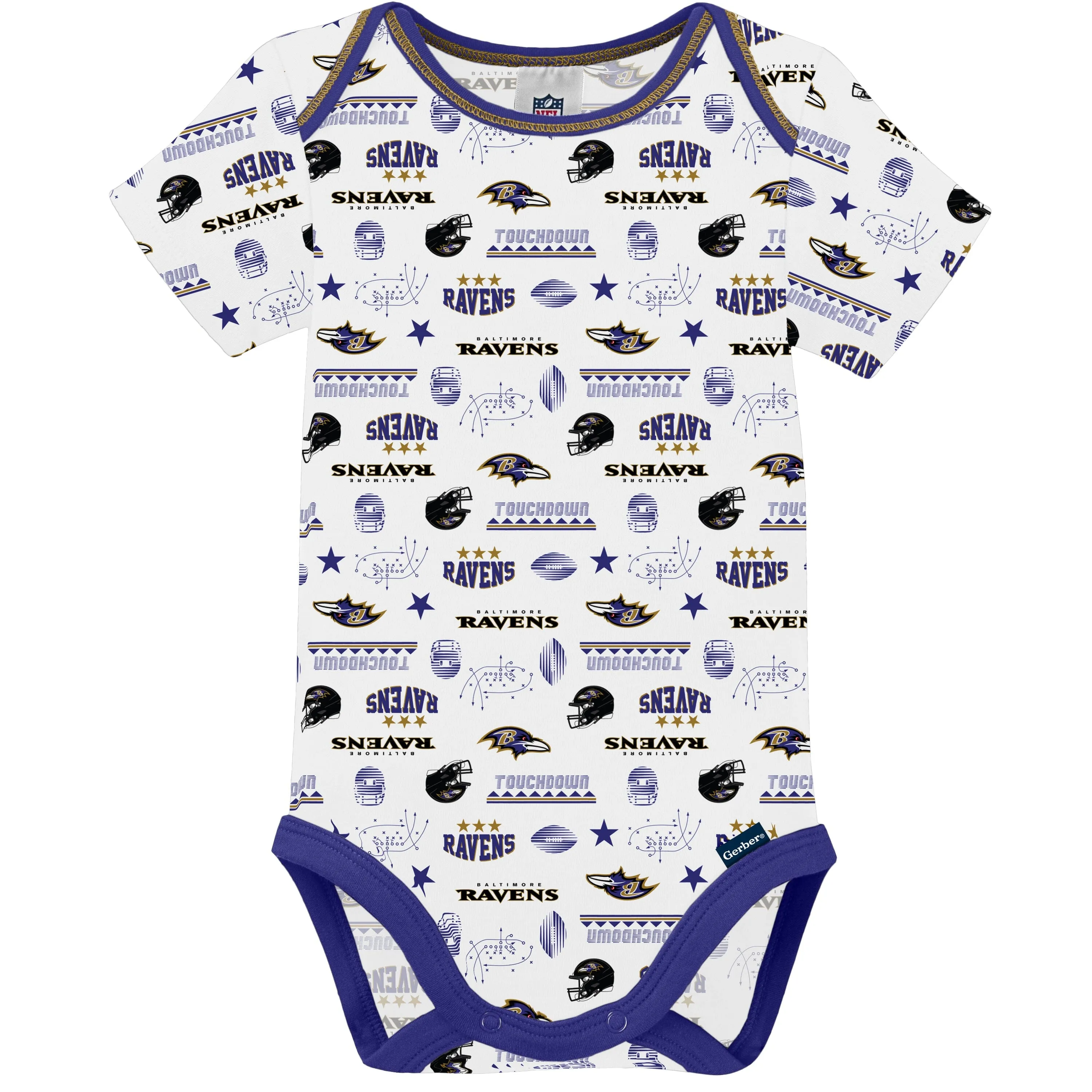 3-Pack Baby Boys Ravens Short Sleeve Bodysuits