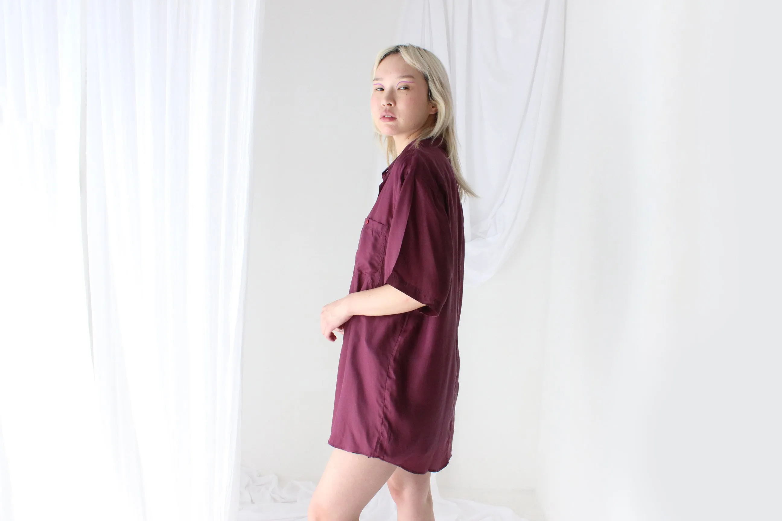 80s PURE SILK Aubergine Boxy Shirt