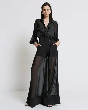 Access Fashion Black Sheer Detail Trousers