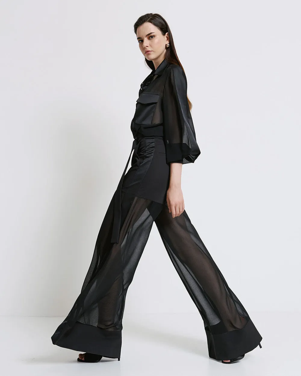 Access Fashion Black Sheer Detail Trousers