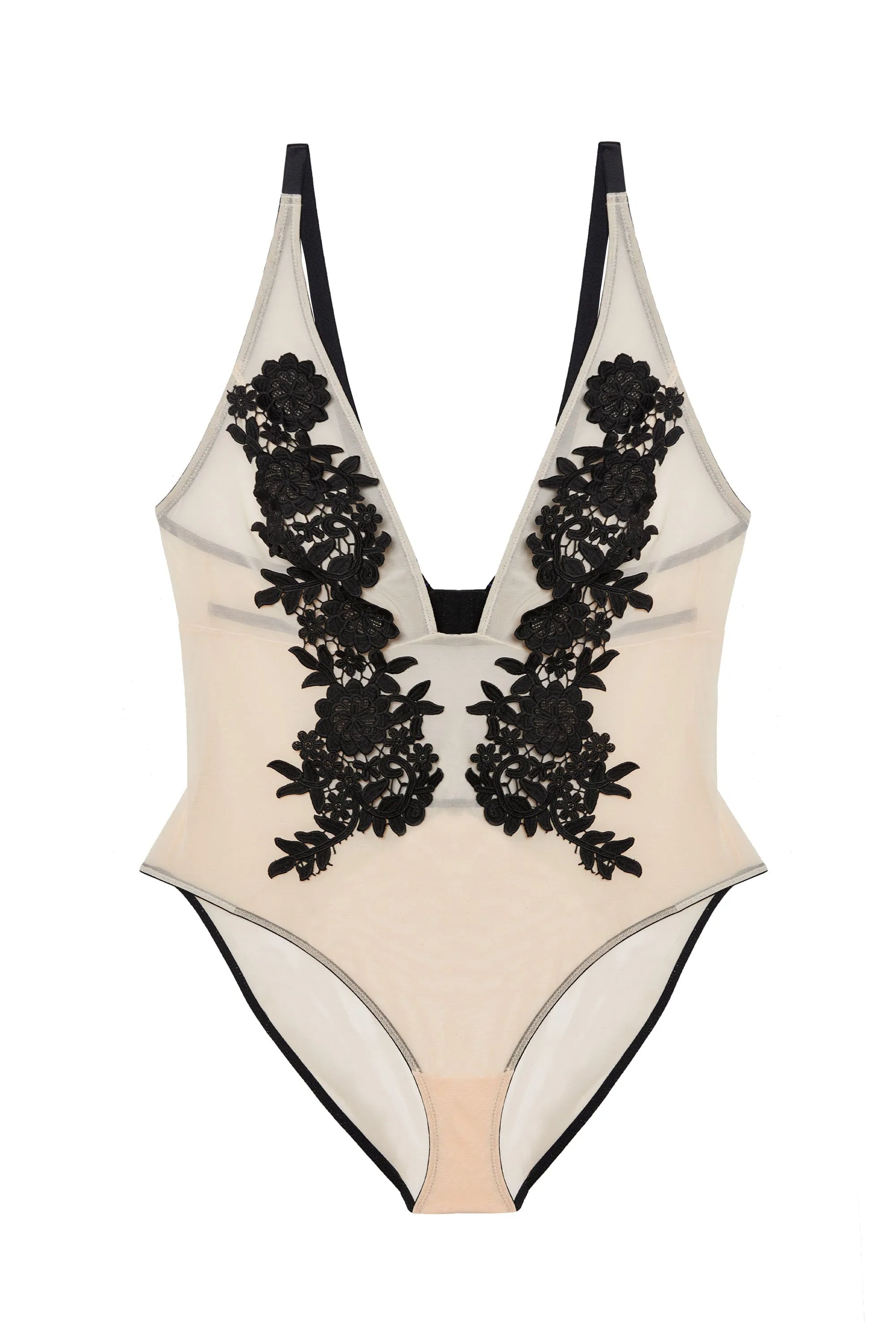 Alaina Illusion Mesh And Black Embroidery Body