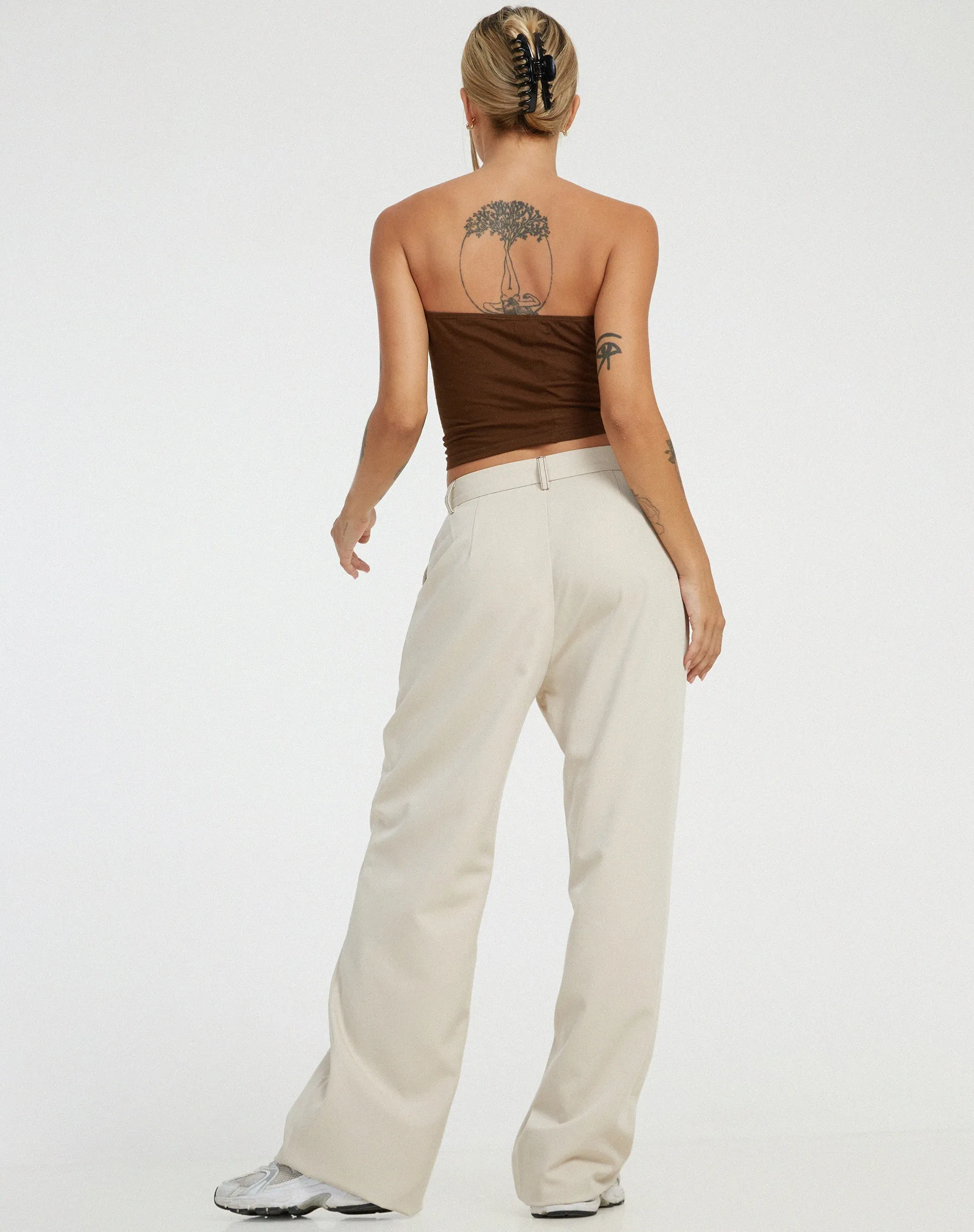 Albus Trouser in Ecru Brown Stitch