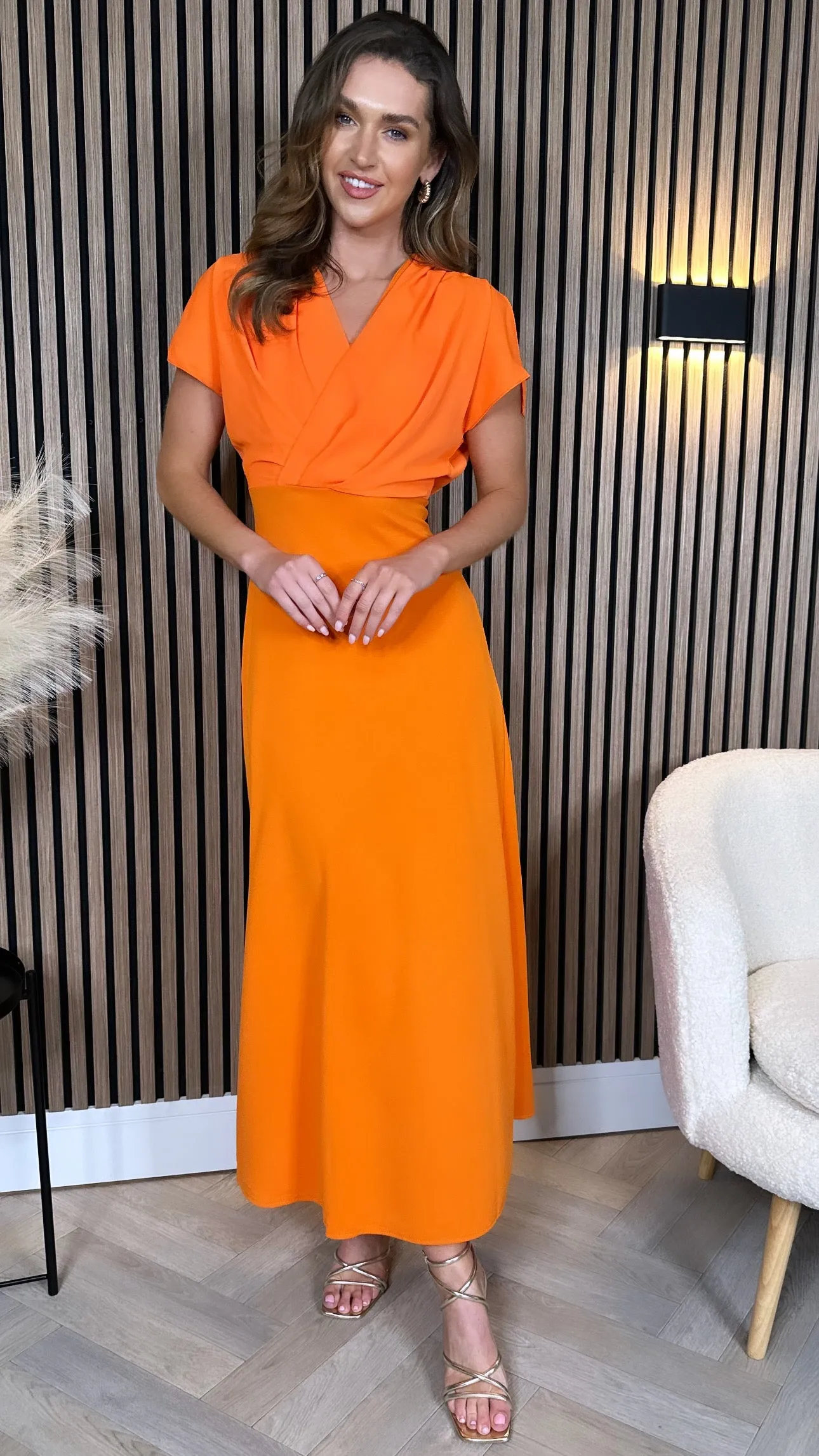 Ally Orange Wrap Detail Top Midi Dress