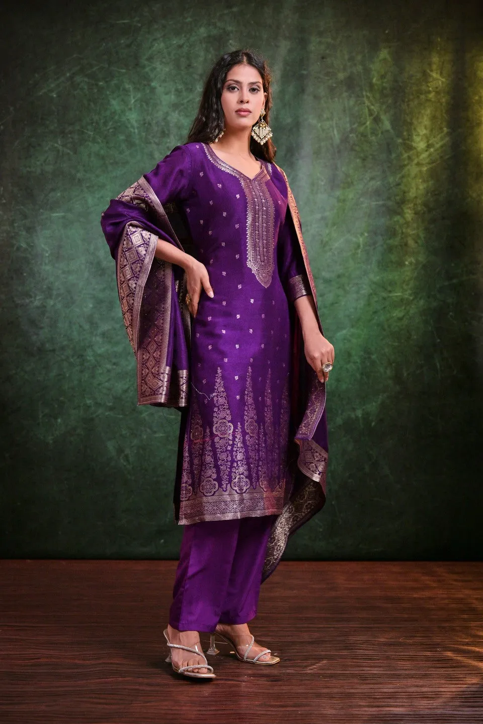 Amethyst Radiance Muslin  Kurta Set With Dupatta