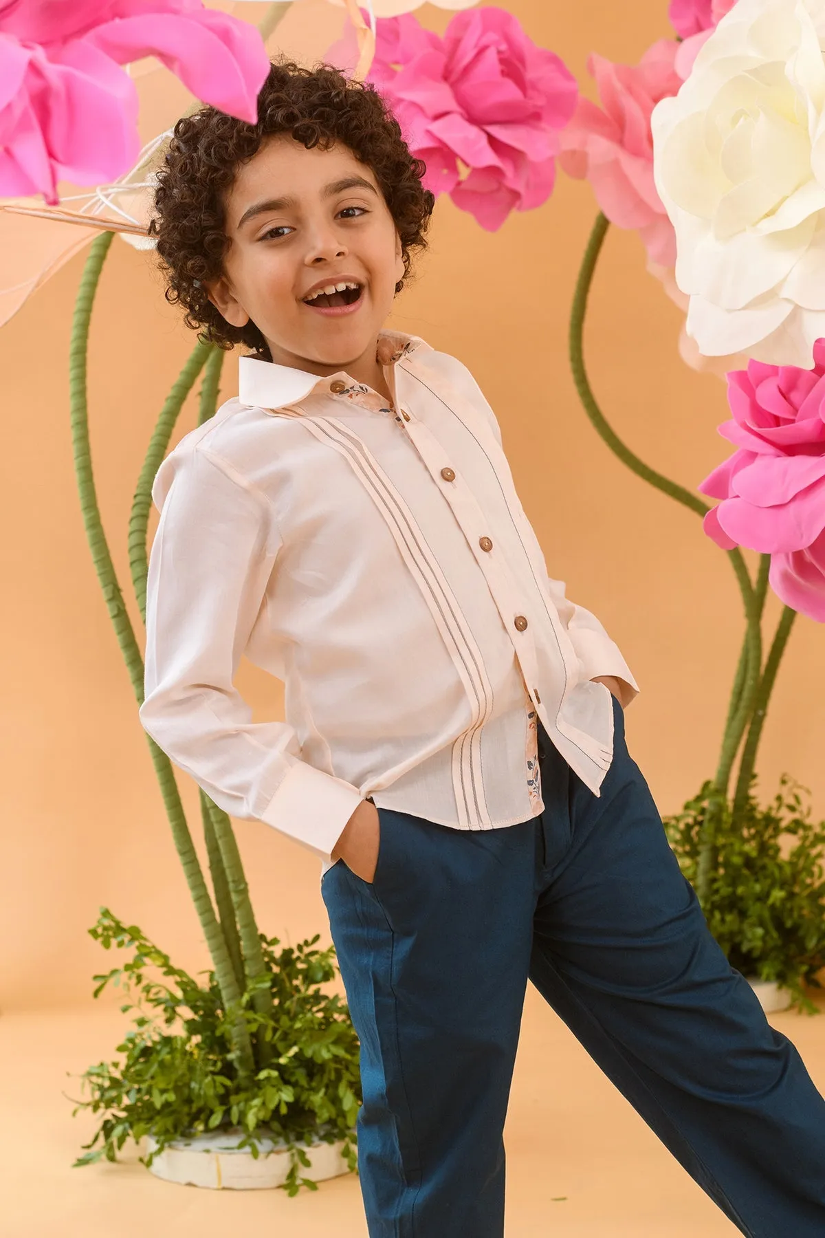 Arcadia Drift- Pin Tucked Cotton Satin Shirt For Boys