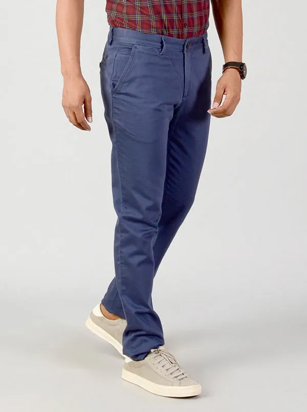 Ash Blue Solid Slim Fit Casual Trouser | JadeBlue