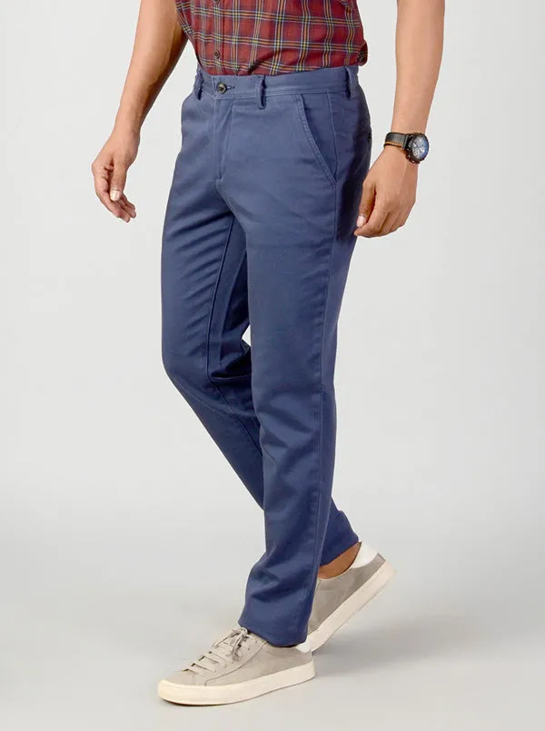 Ash Blue Solid Slim Fit Casual Trouser | JadeBlue