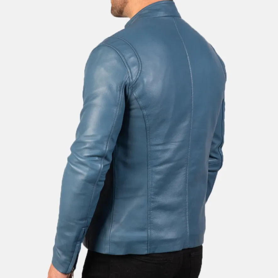 BIKER-1443 MUSH Blue Leather Biker Jacket