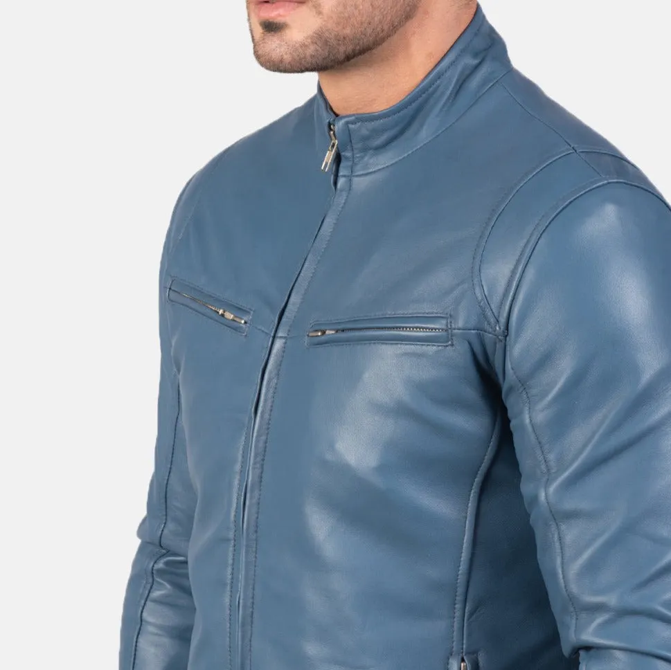 BIKER-1443 MUSH Blue Leather Biker Jacket