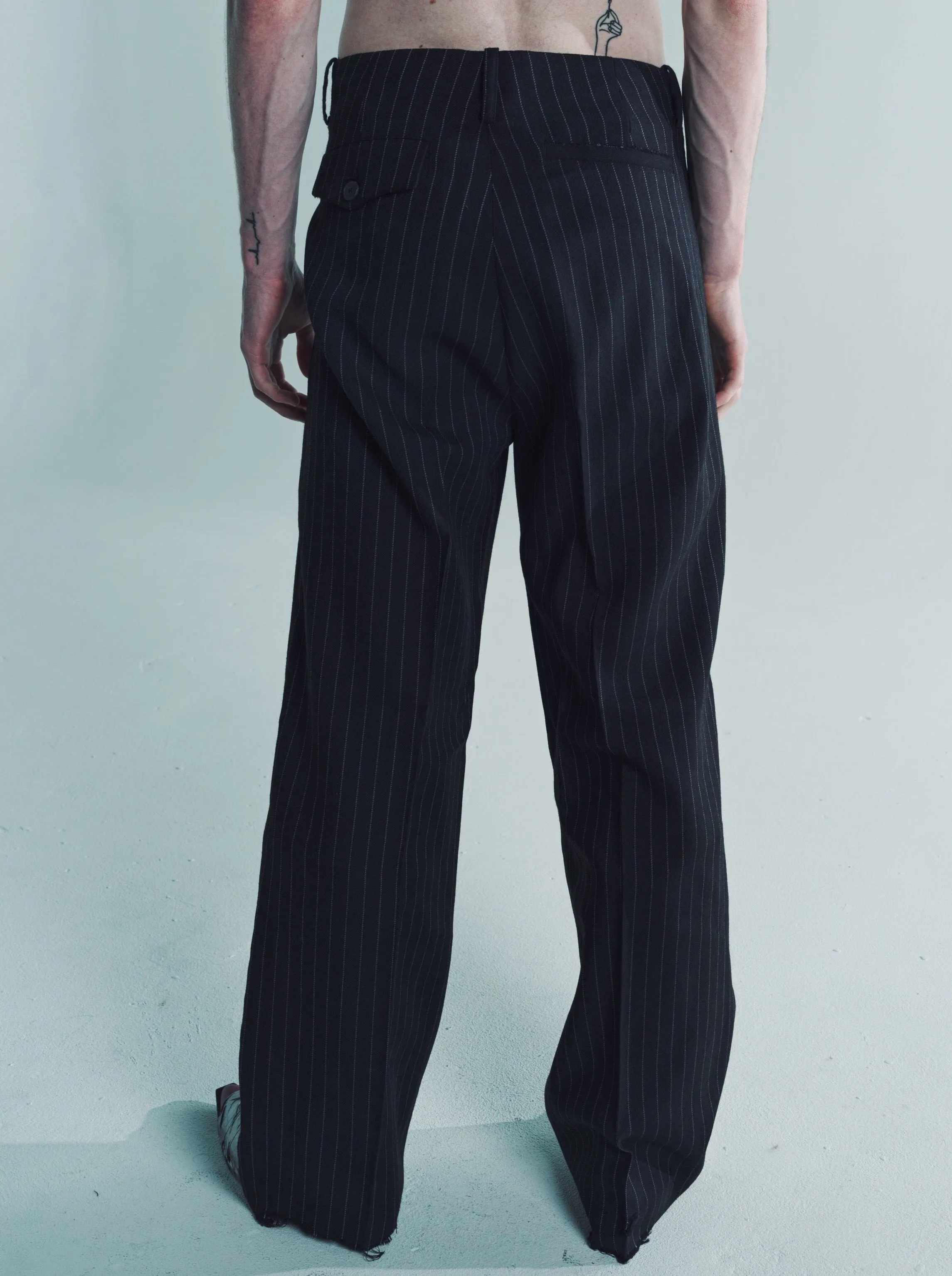 Black & White Pinstripe Wool Flare Trousers