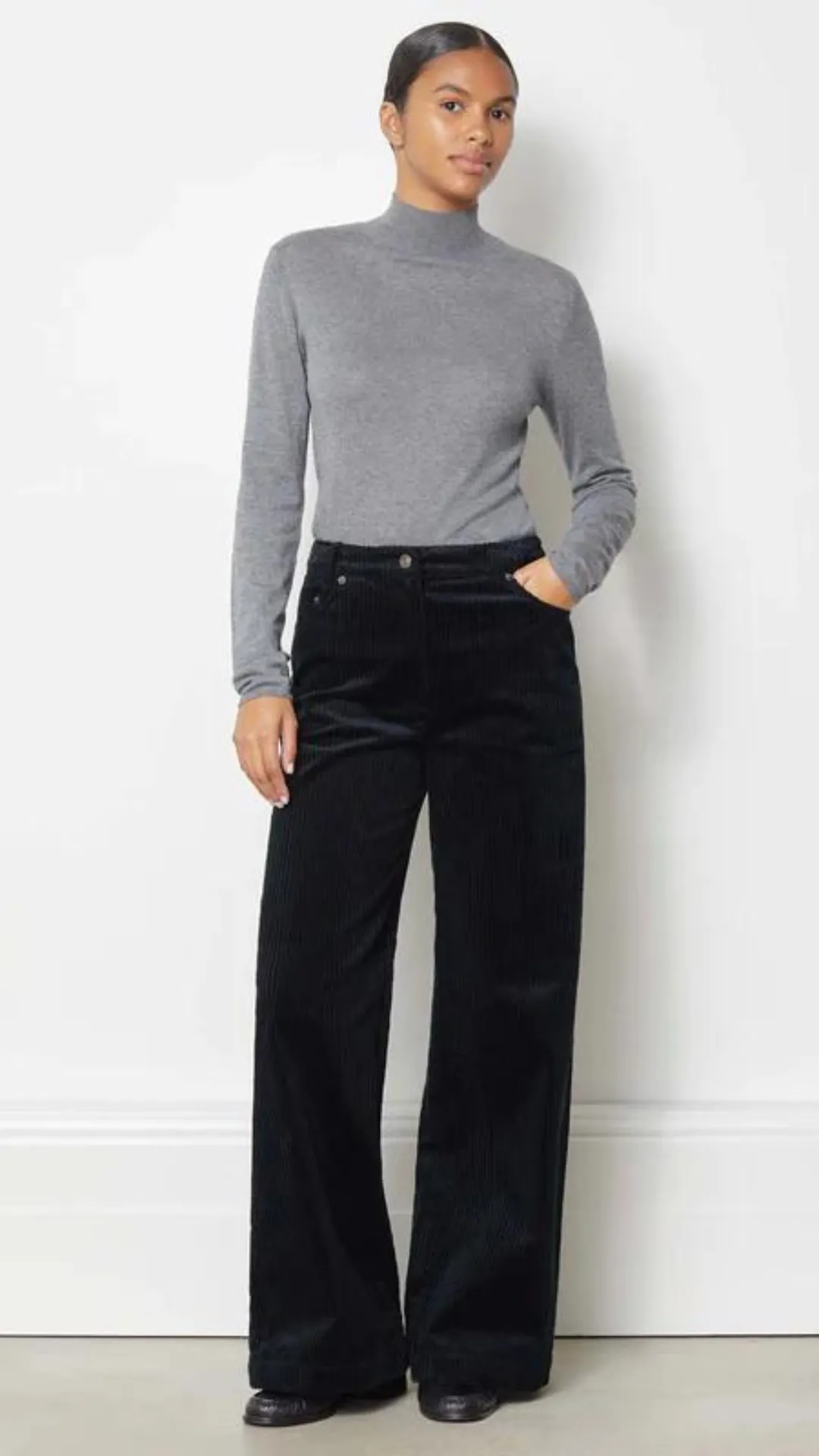 Black Cord Wide Leg Trouser by Albaray