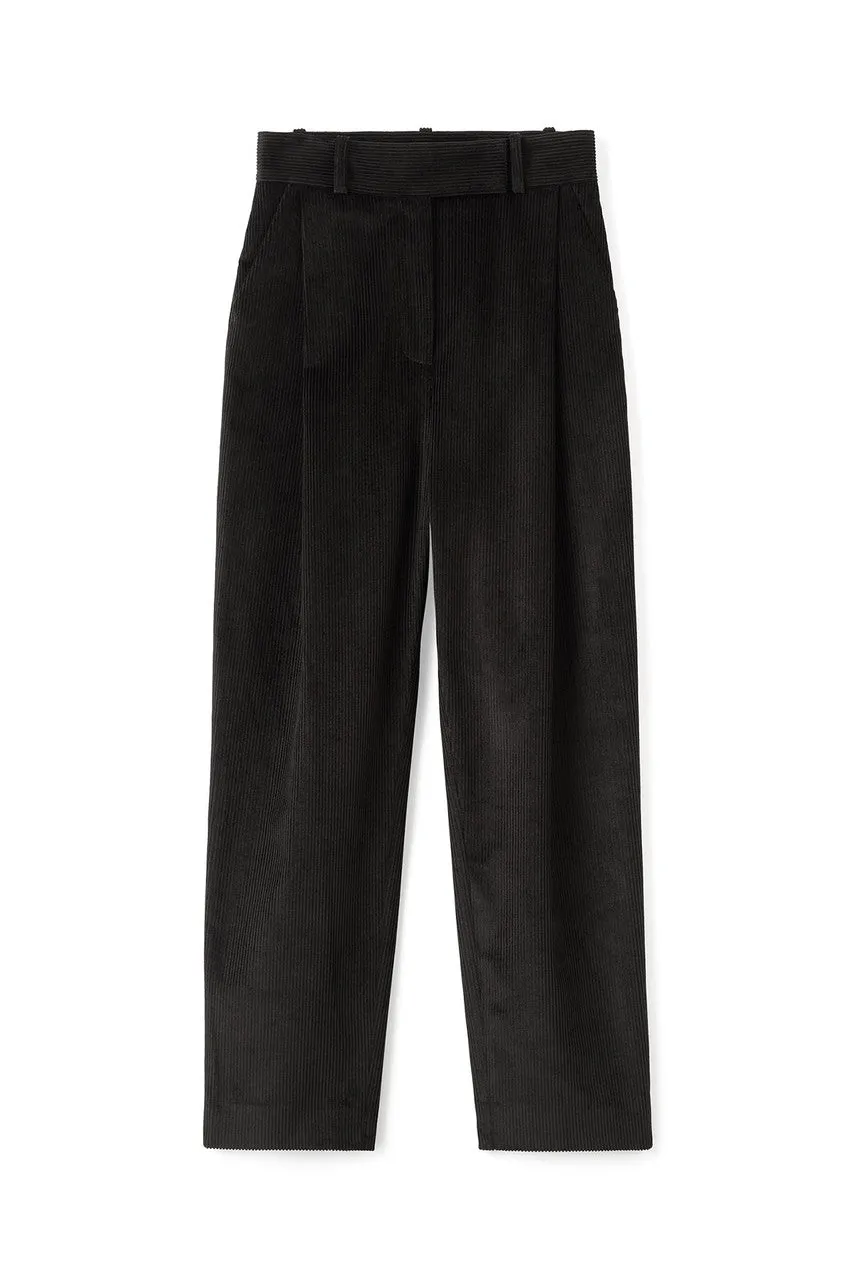 Black Deep Pleat Cord Trousers