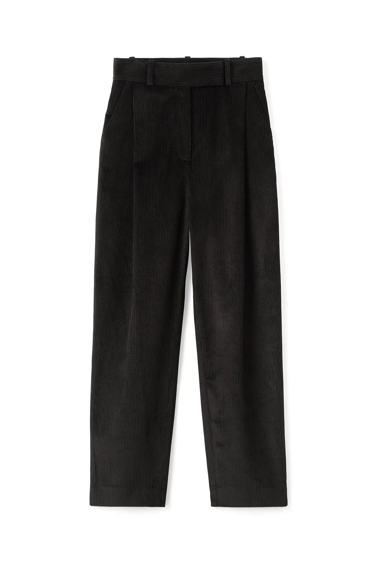 Black Deep Pleat Cord Trousers