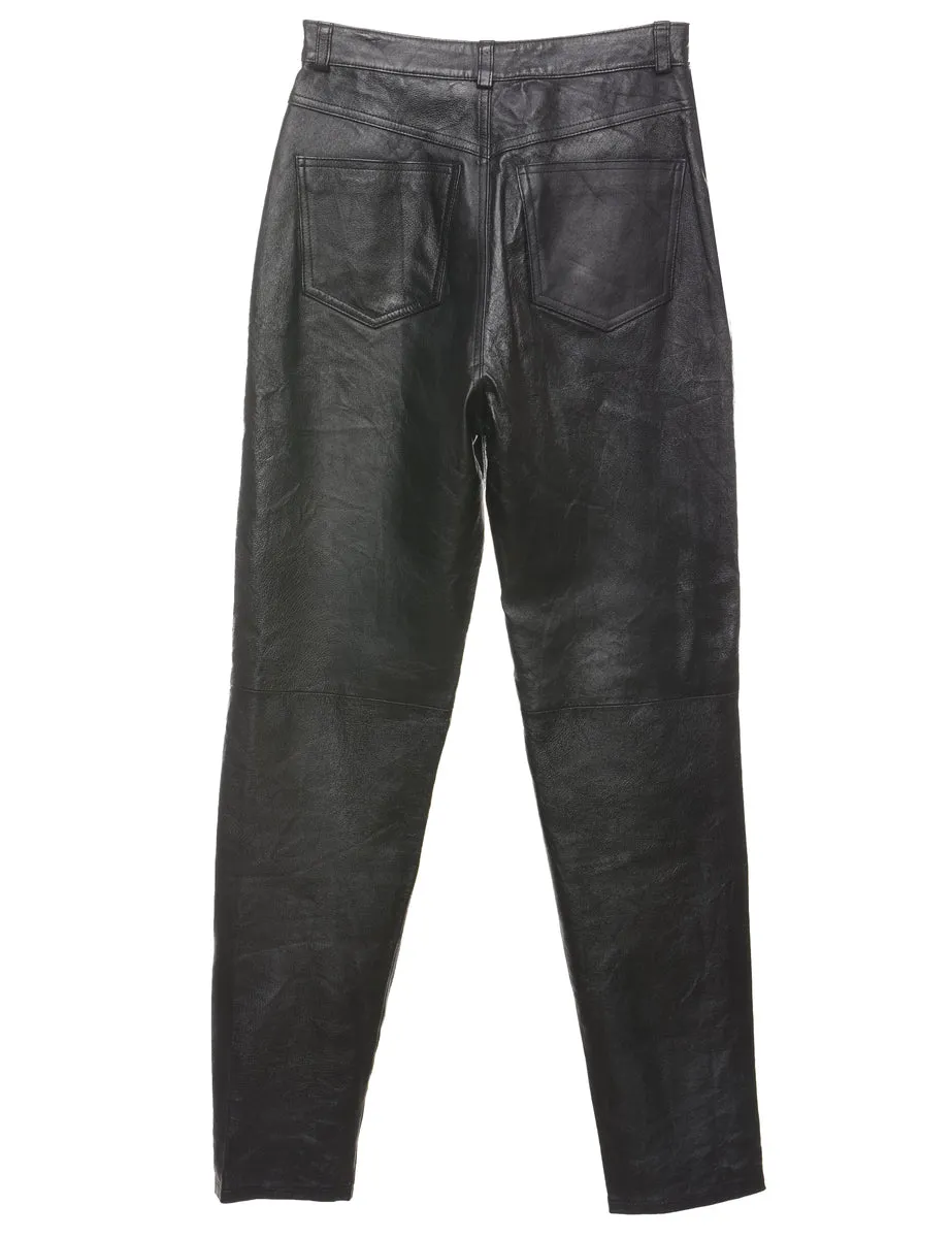 Black High Waist Black Leather Trousers - W26 L30