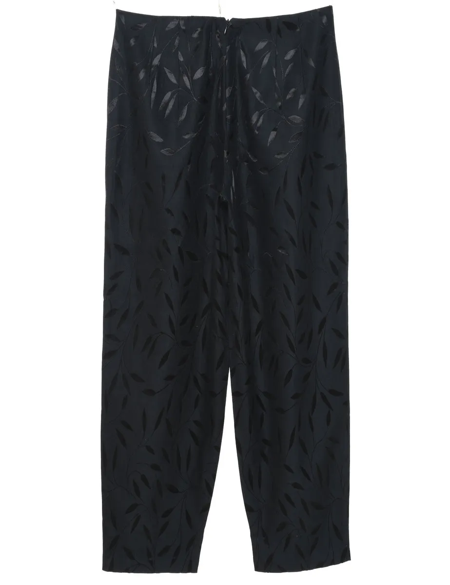 Black High Waist Leafy Print Trousers - W29 L28