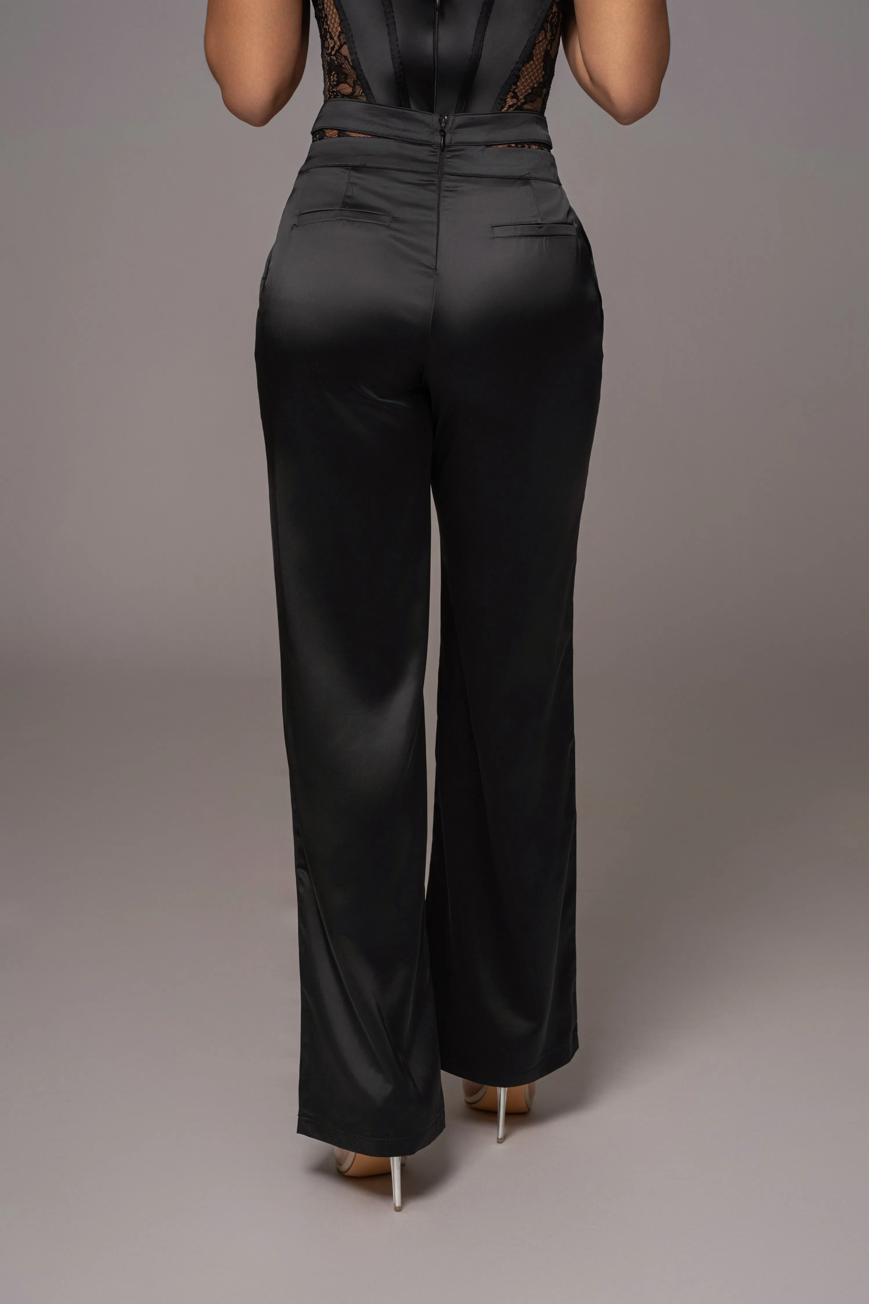 Black Joana Cutout Satin Trousers