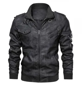 Black Lambskin Leather Jacket with Removable Hood Mens