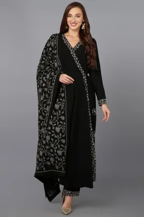 Black Poly Georgette Angrakha Pant With Dupatta