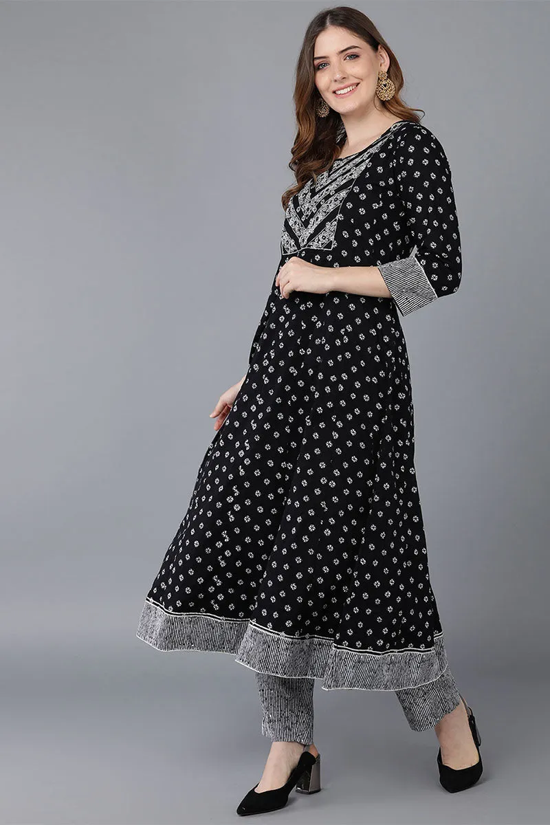 Black Pure Cotton Anarkali Suit Set