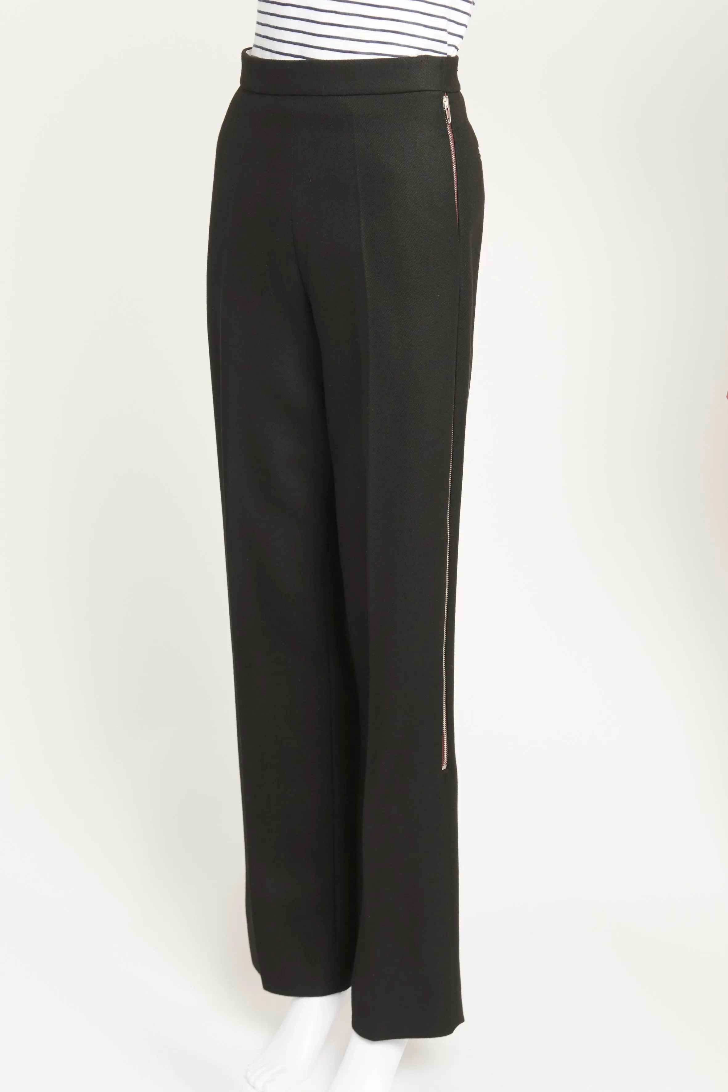 Black Side Zip Straight Trousers