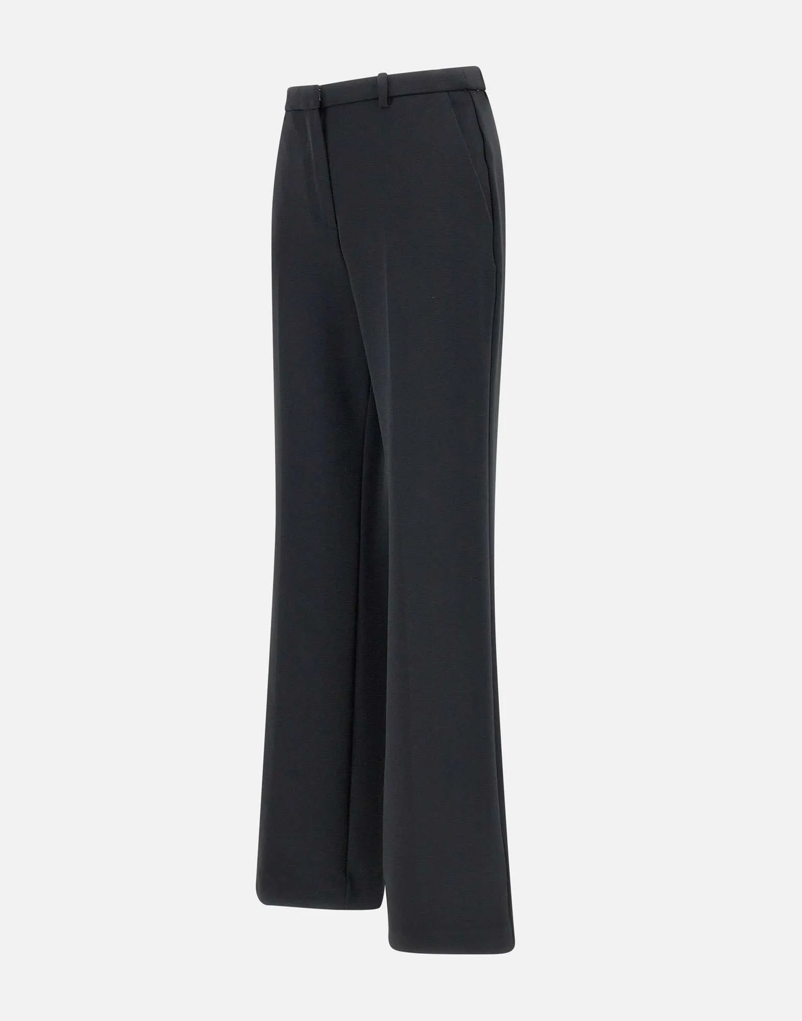 Black Stretch Crepe Trousers Wide Leg