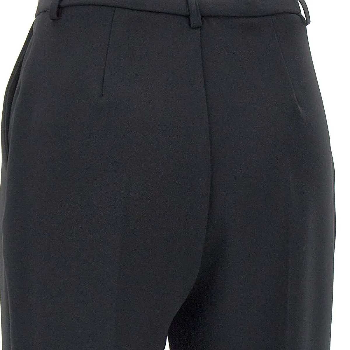 Black Stretch Crepe Trousers Wide Leg