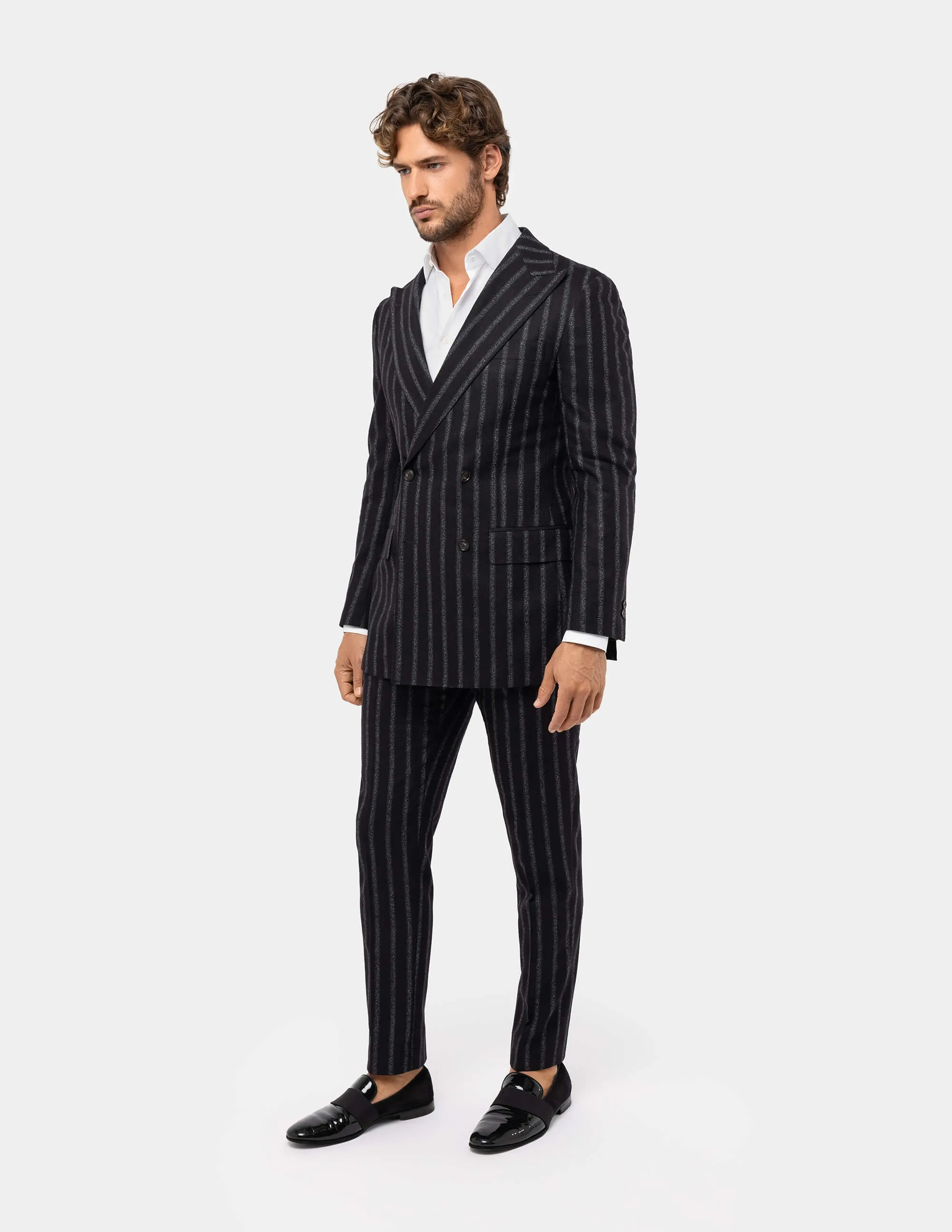 Black White Stripes Double Breasted Suit