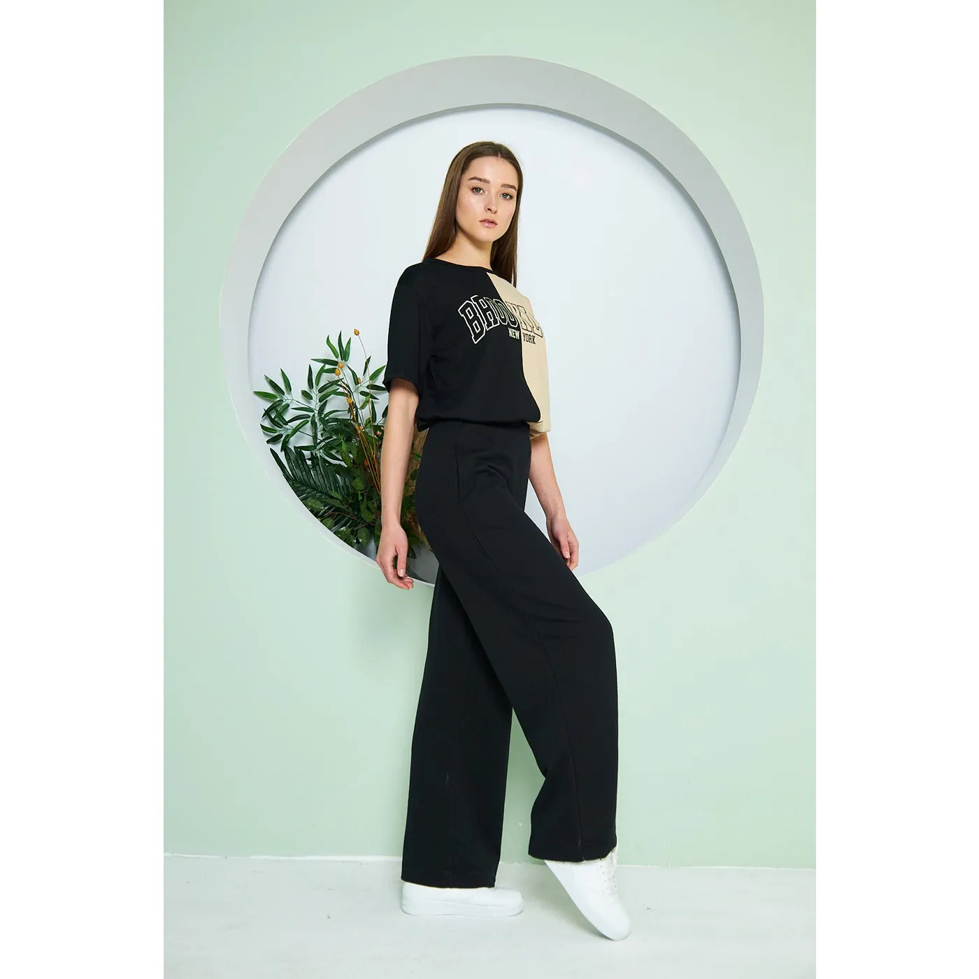 Black Wide Leg Long Trousers