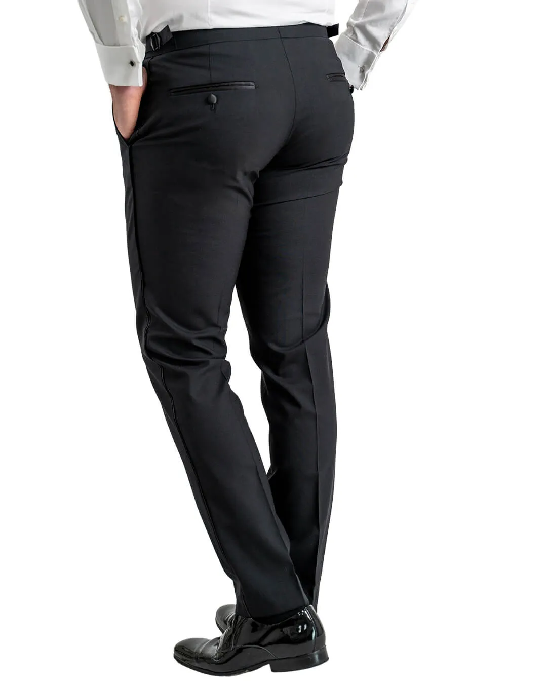 Black Wool Stretch Tuxedo Trousers