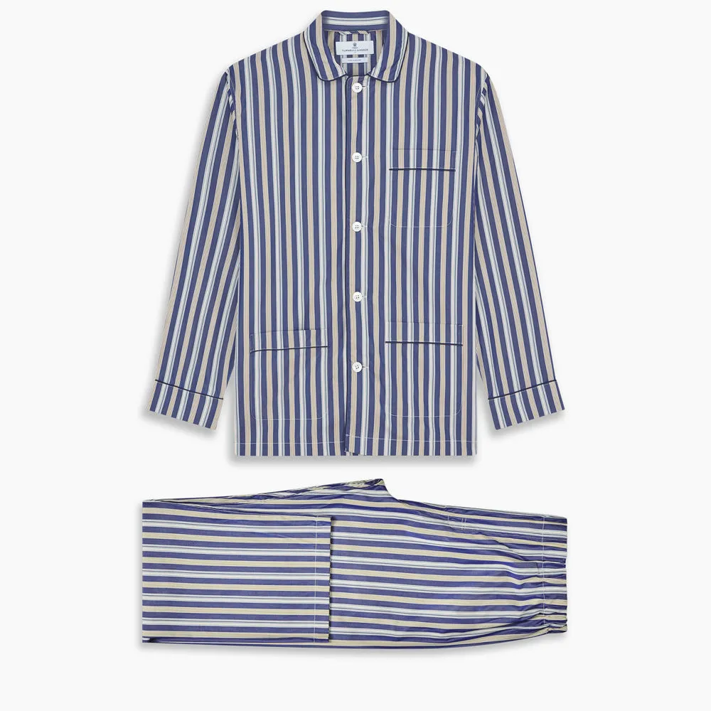 Blue Multi Stripe Cotton Modern Pyjama Set