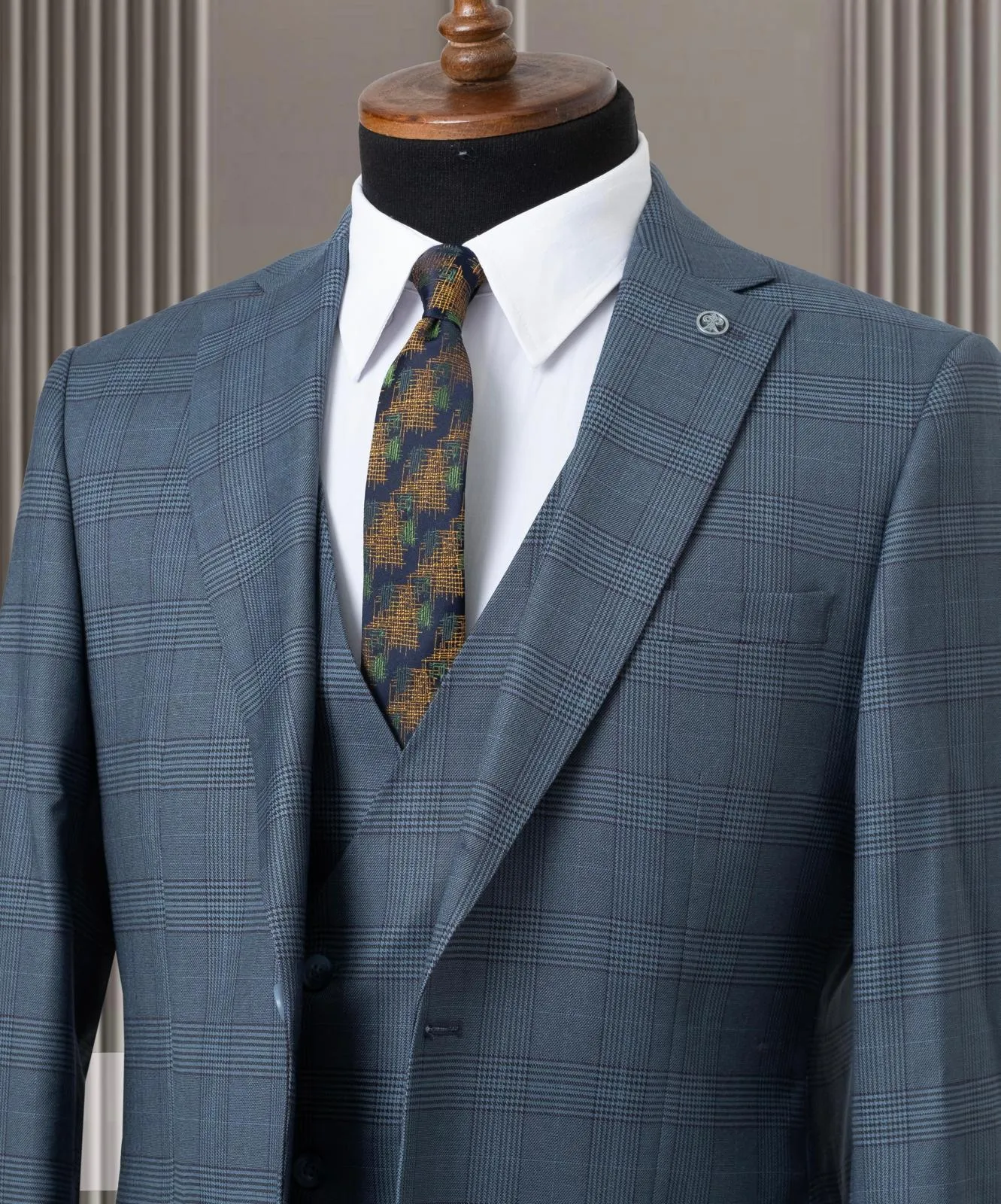 Blue Suits For Men With Black Check