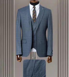 Blue Suits For Men With Black Check