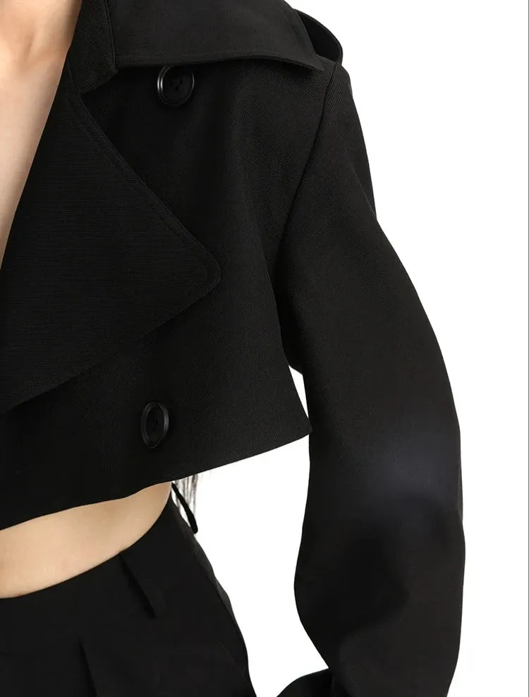 Boxy Cropped Double Breasted Trench Jacket