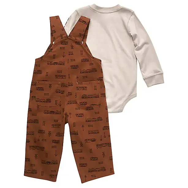 Boys' Long-Sleeve Bodysuit & Printed Canvas Overalls Set CG8872