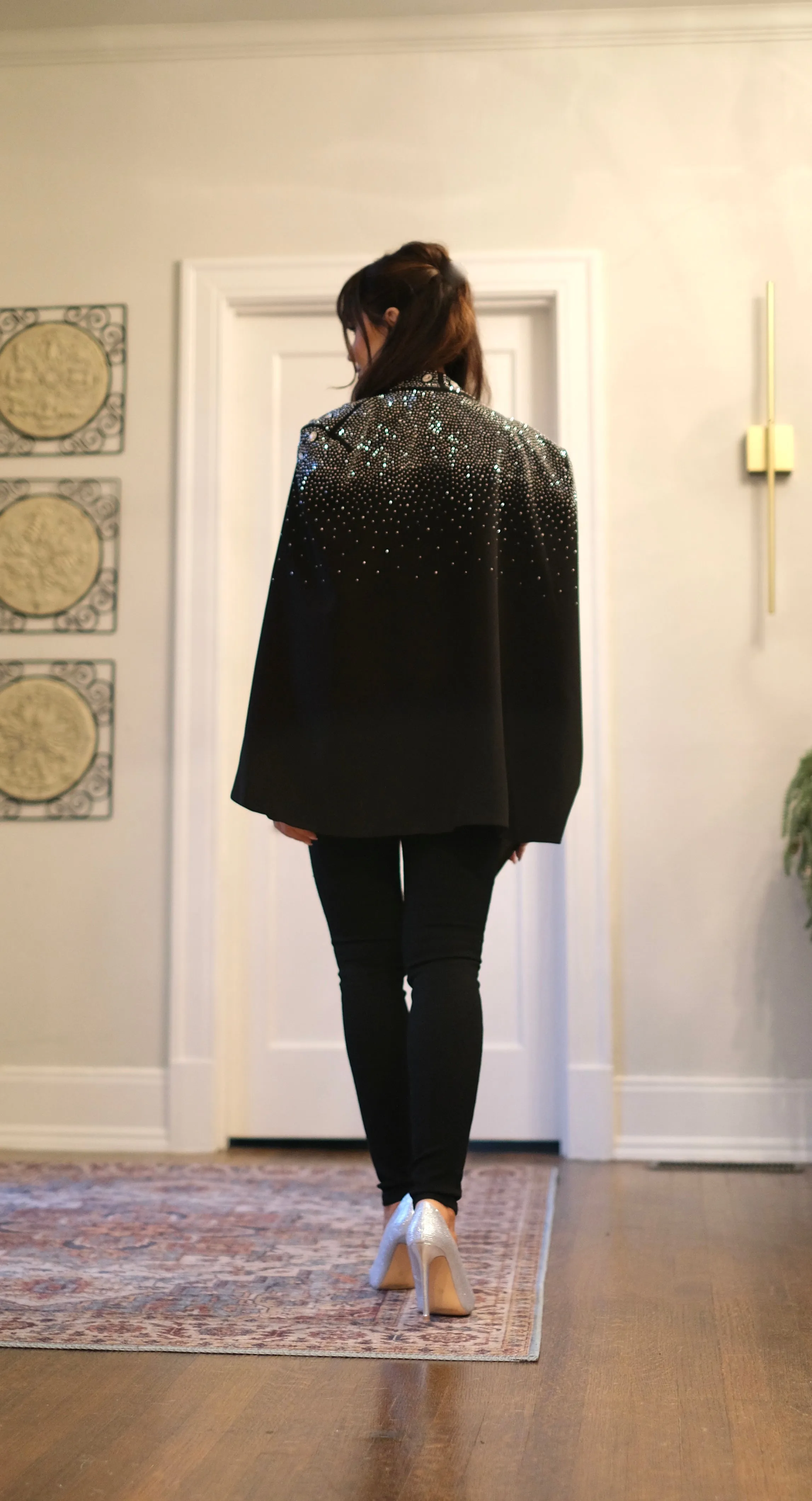 Bricelynn Black Cape Jacket with Rhinestone Detail