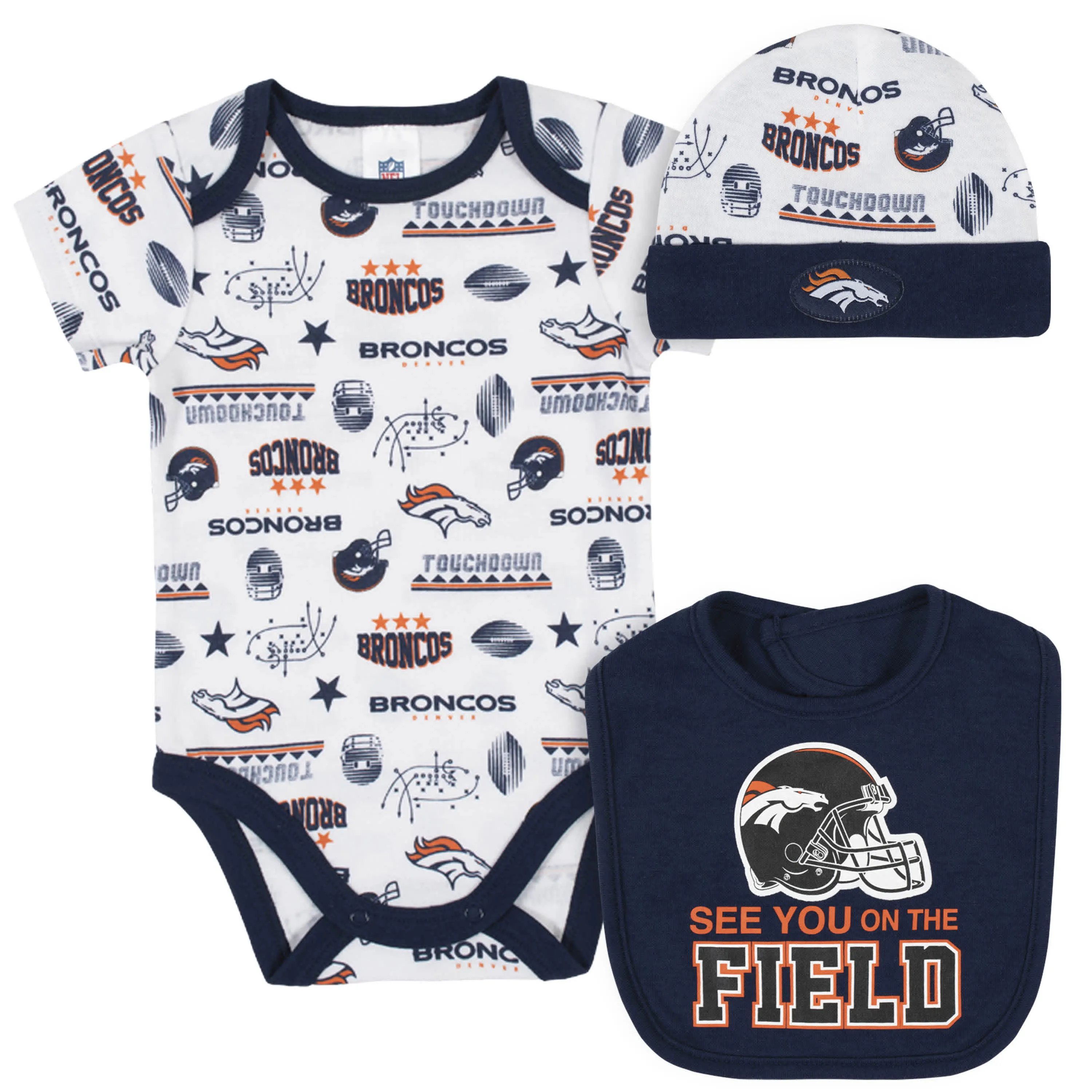 Broncos Baby Boys 3-Piece Bodysuit, Bib, and Cap Set