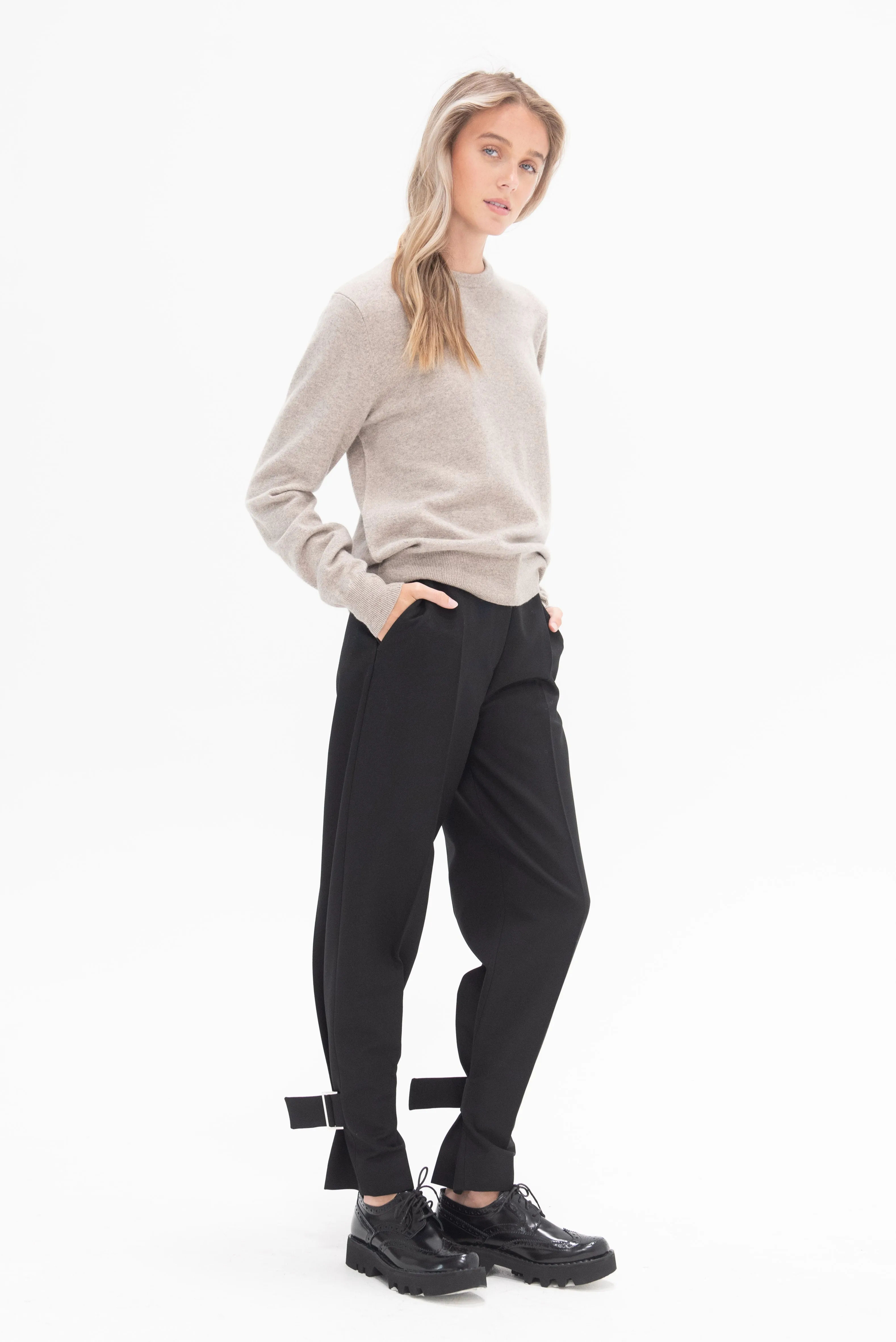 Buckled Slouch Trousers, Black