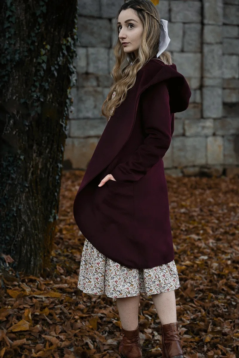 Burgundy Hooded Winter Wool Coat C3767