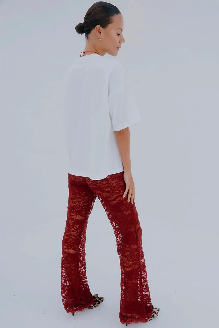 Burgundy Lace Trousers Petite