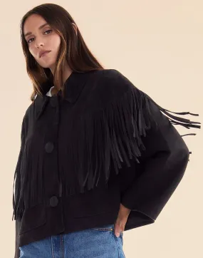 Carrie Cropped Fringe Suede Jacket