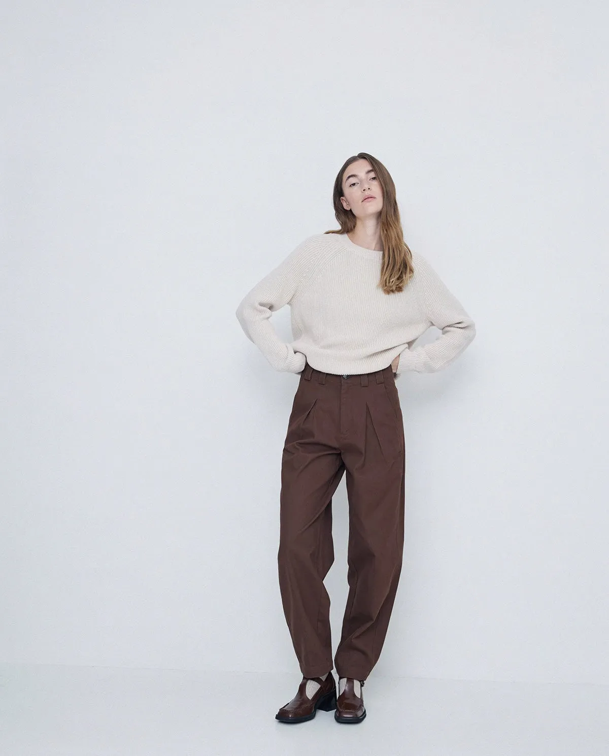 Carrot Cotton Trouser in Brown by YERSE