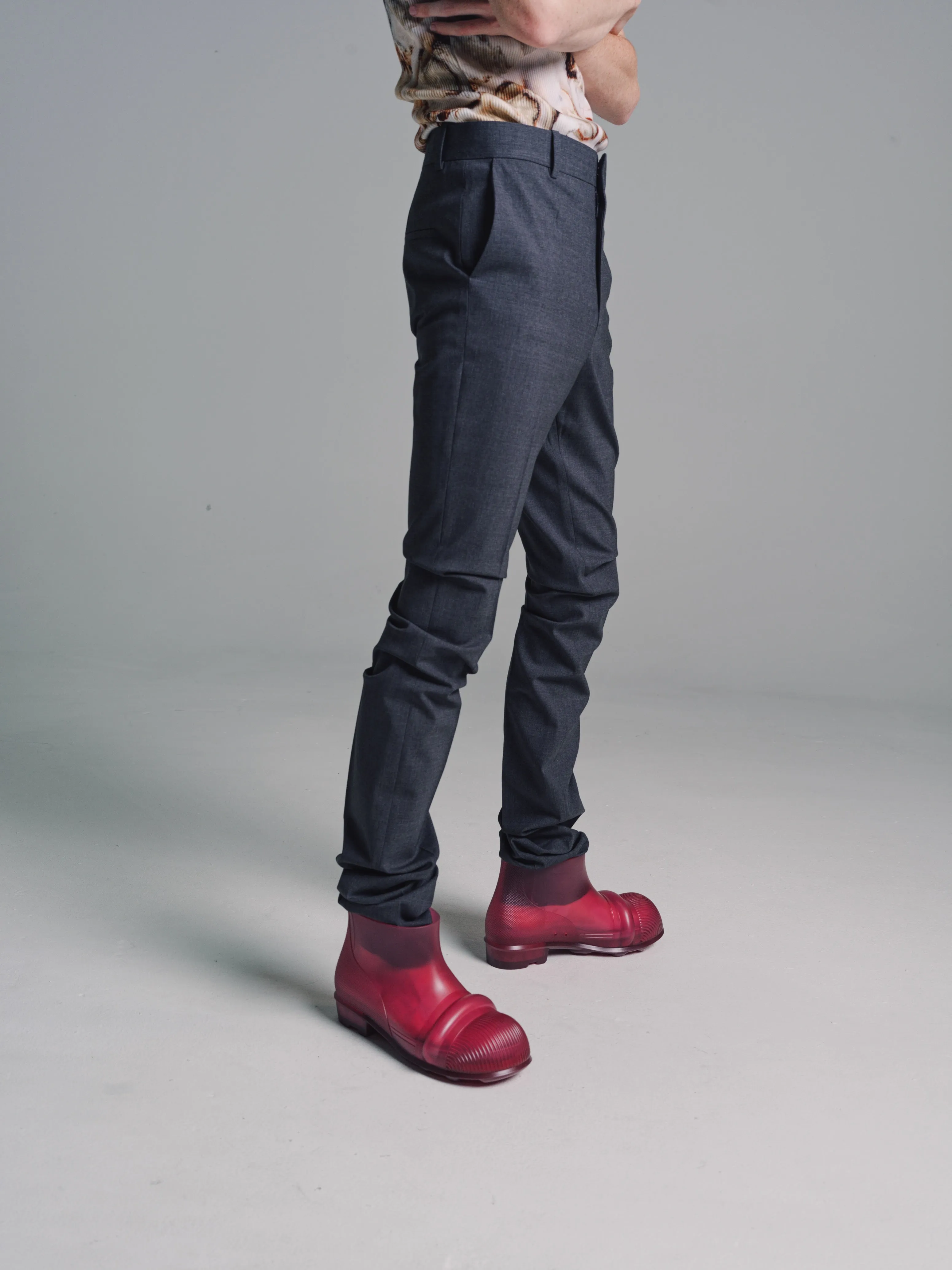 Charcoal Wool Tailored Skinny Stretch Fit Trousers