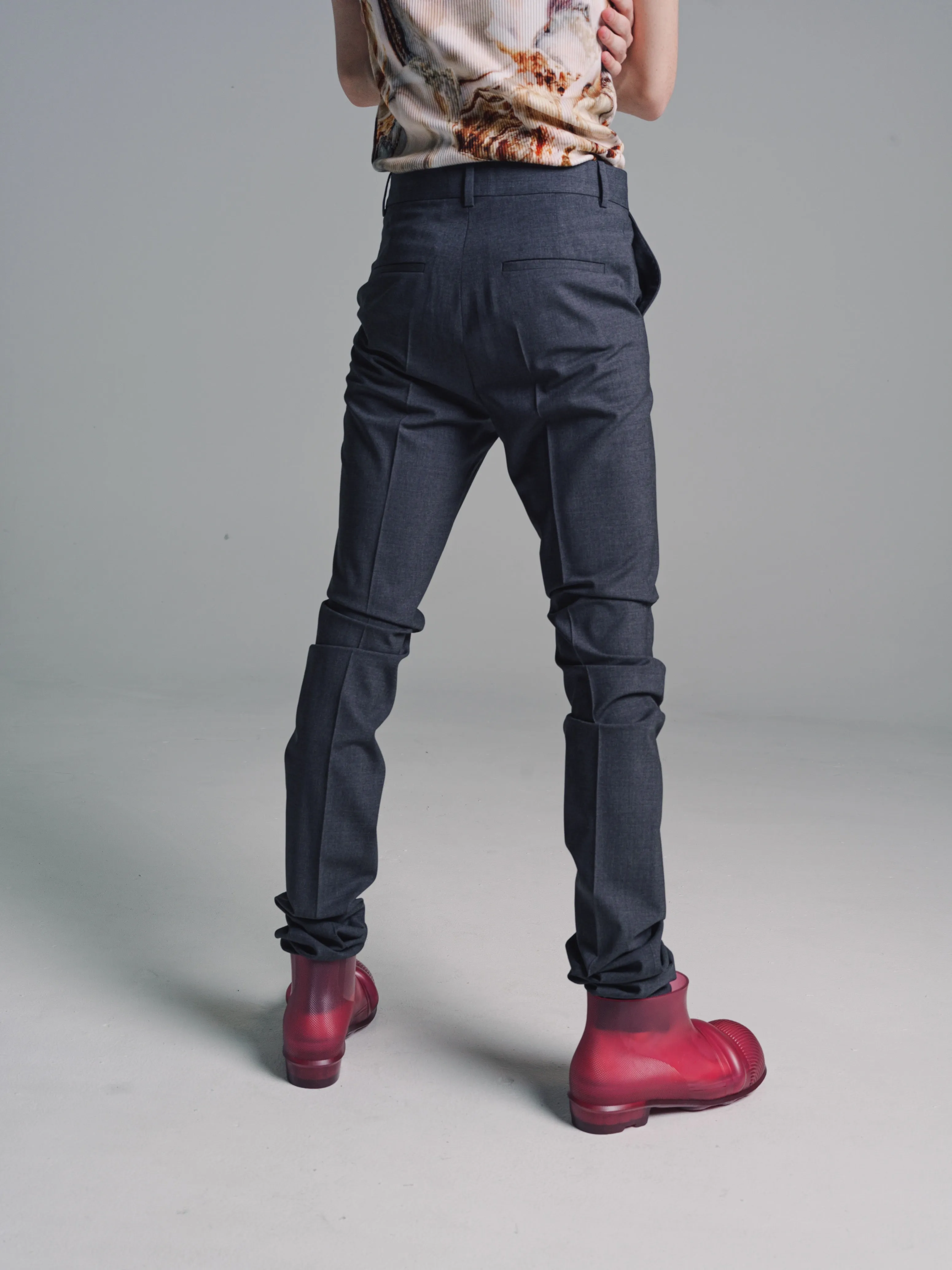 Charcoal Wool Tailored Skinny Stretch Fit Trousers