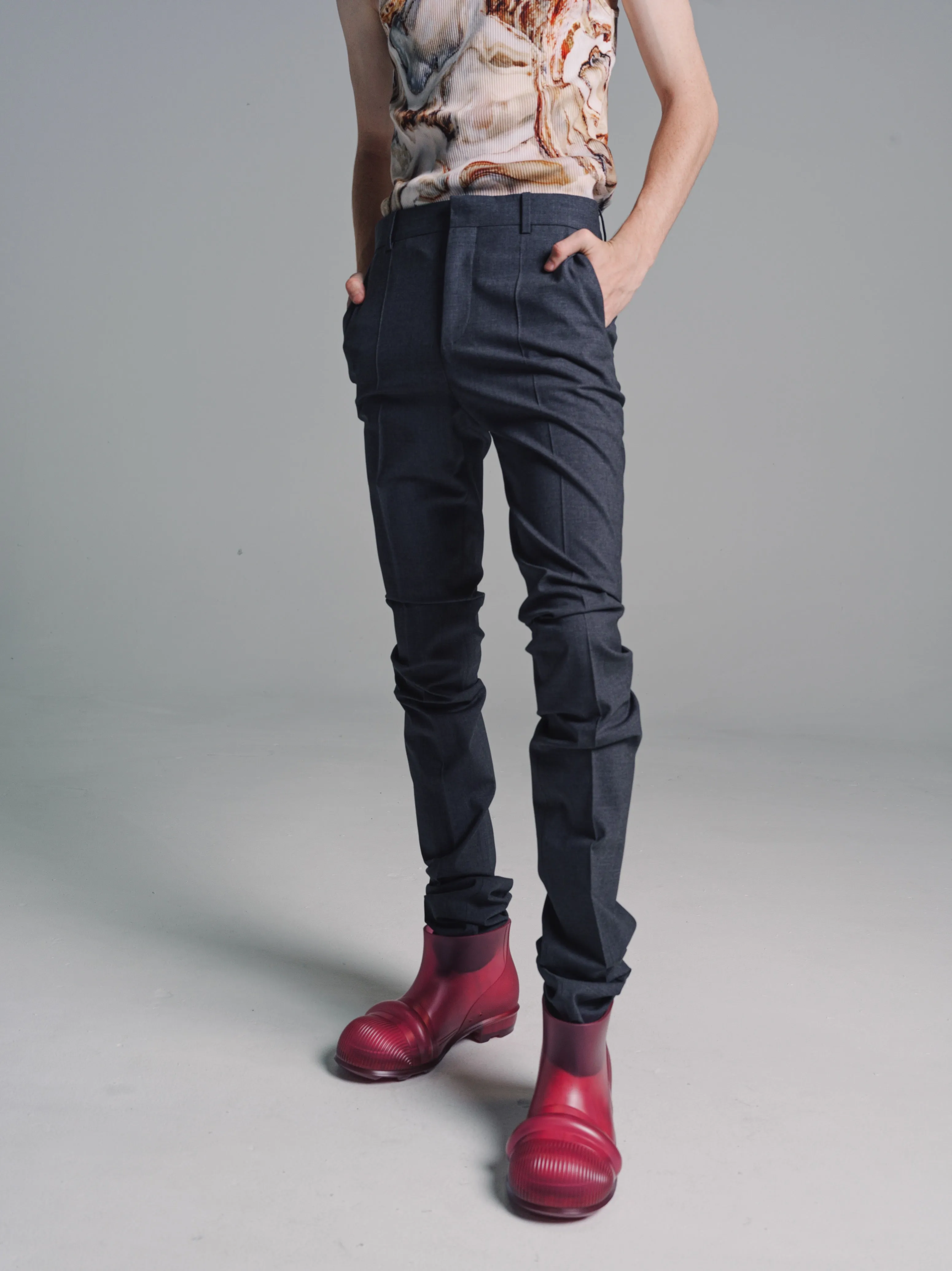 Charcoal Wool Tailored Skinny Stretch Fit Trousers