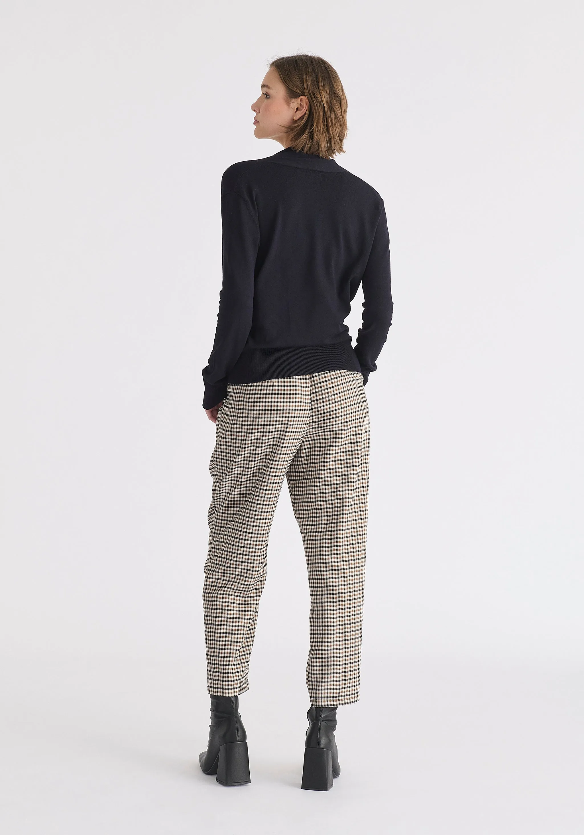 Check Trousers with Piping Details