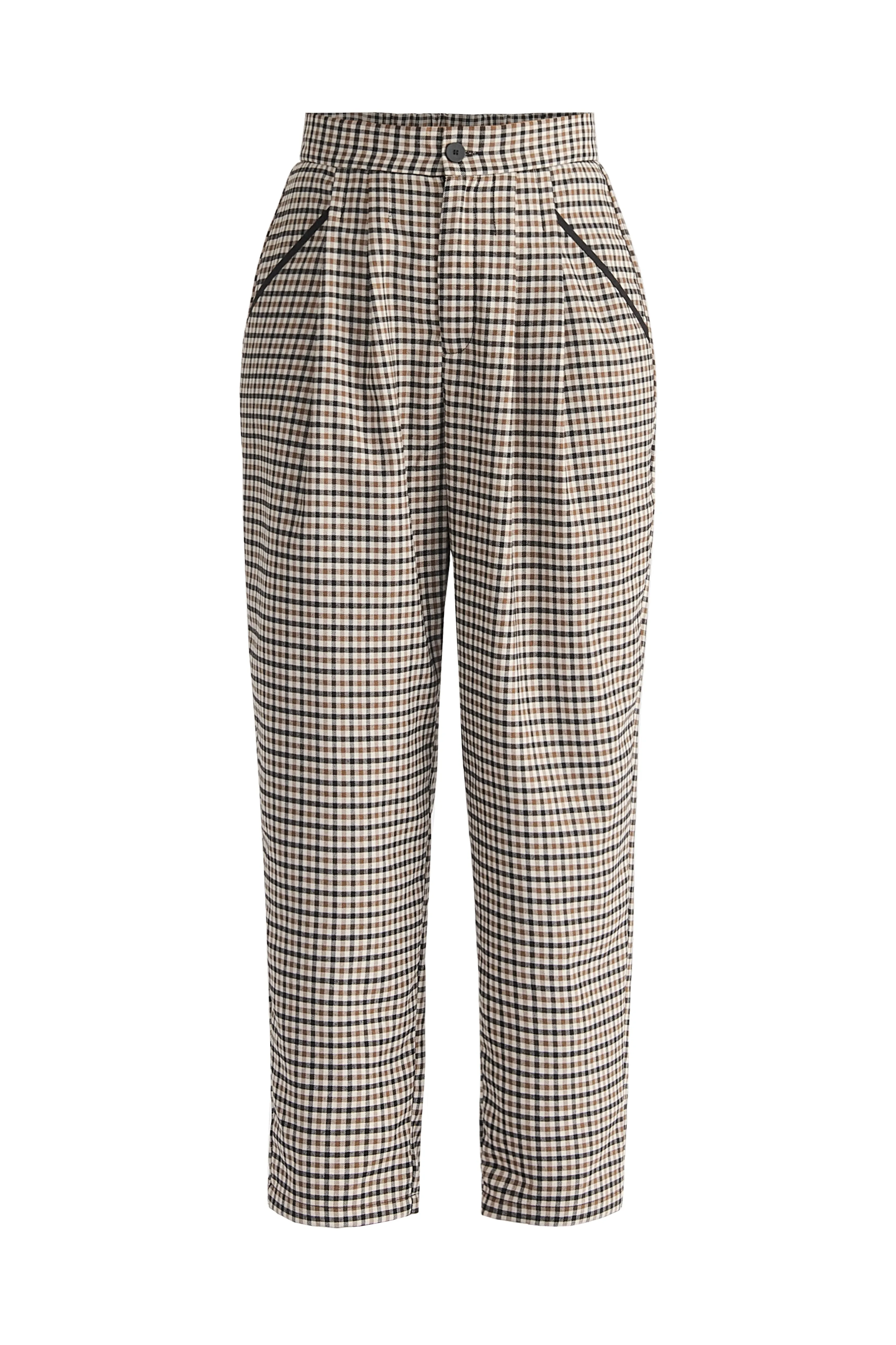 Check Trousers with Piping Details