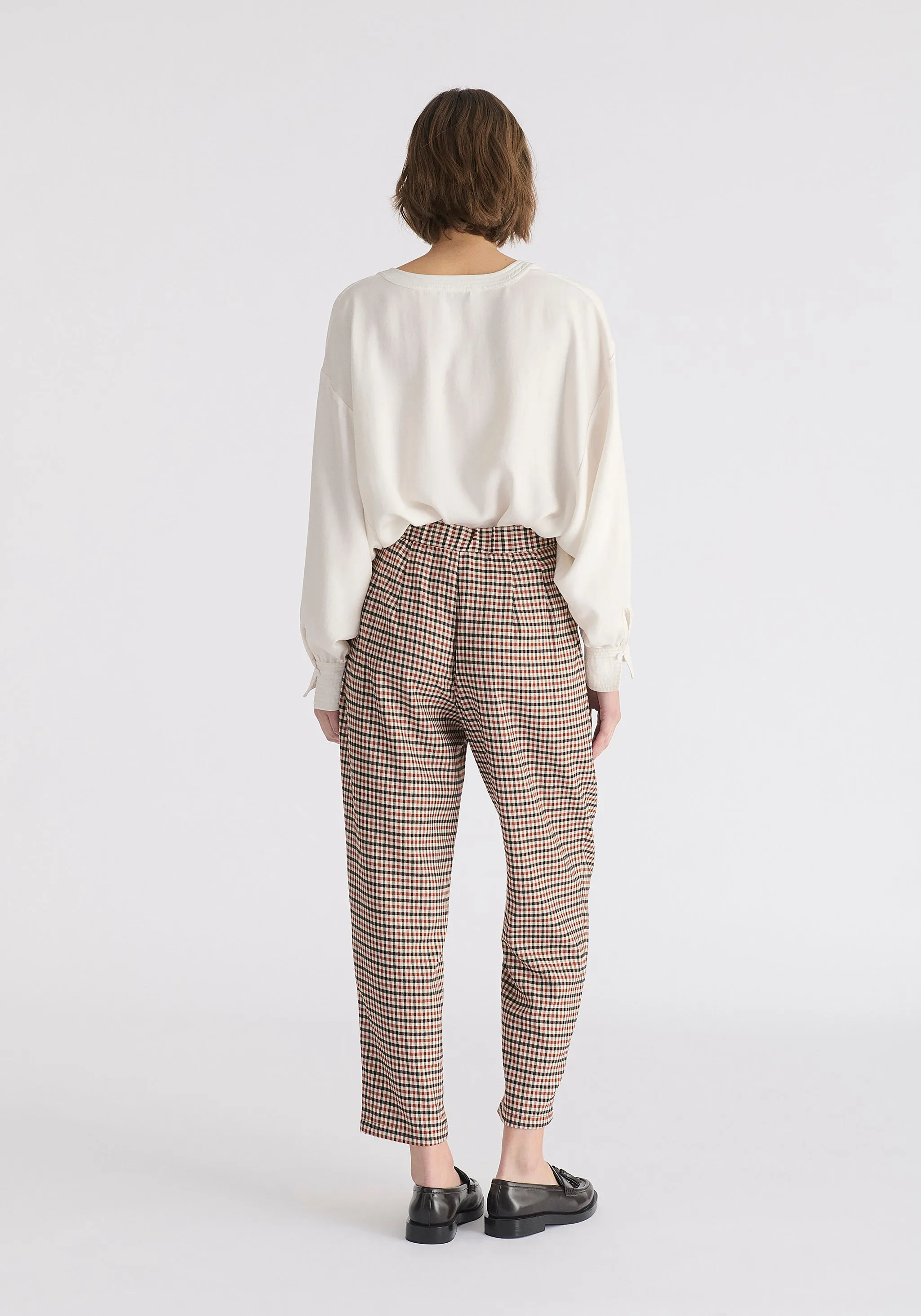 Check Trousers with Piping Details