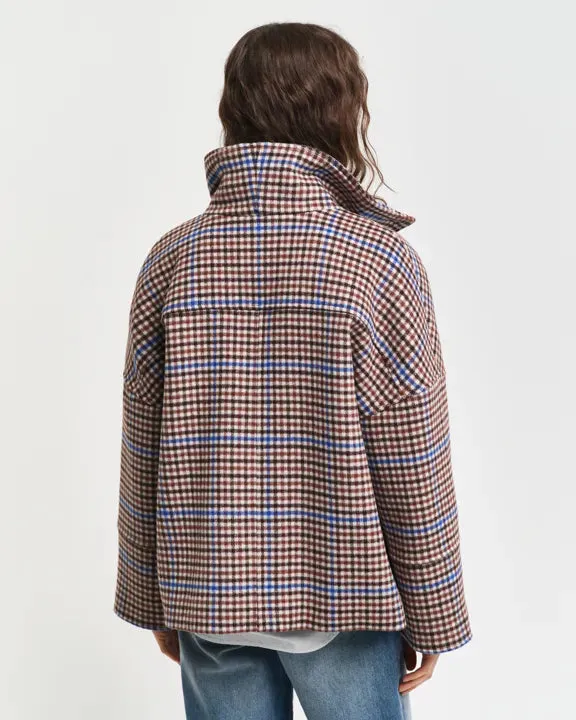 Checked Cropped Wool Jacket - College Blue