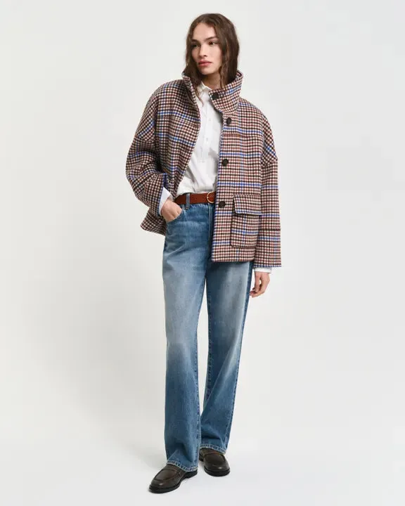 Checked Cropped Wool Jacket - College Blue